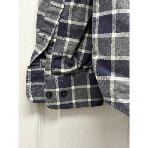 Banana Republic Button Up Plaid Shirt Slim 100% Cotton Black Gray Plaid Men's L - Picture 4 of 6